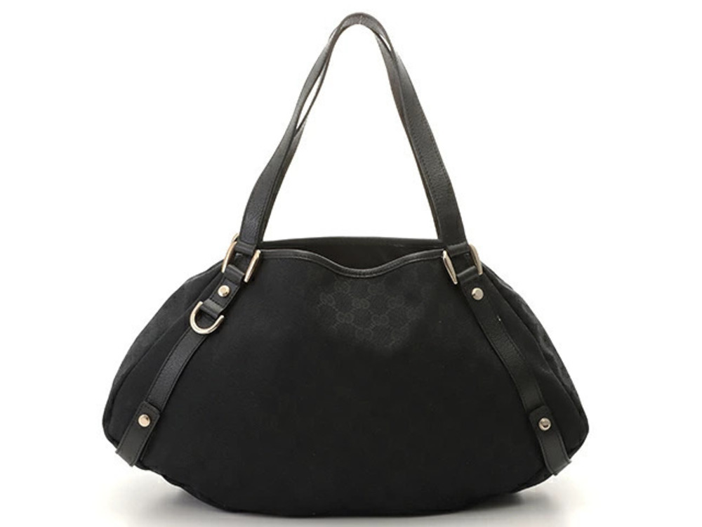 Gucci GG Canvas Abbey Tote Bag Black Leather T